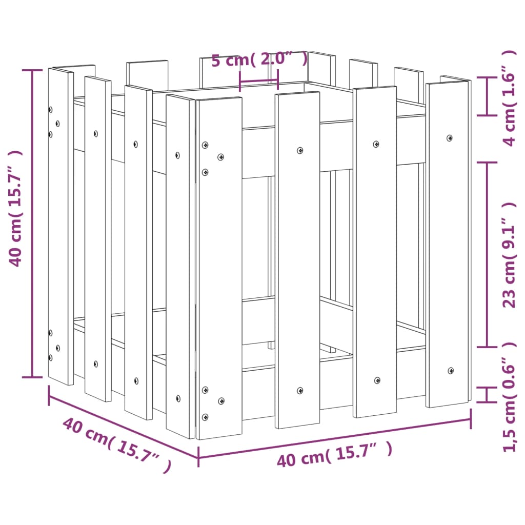 Plantekasse med gjerdedesign 40x40x40 cm heltre douglasgran