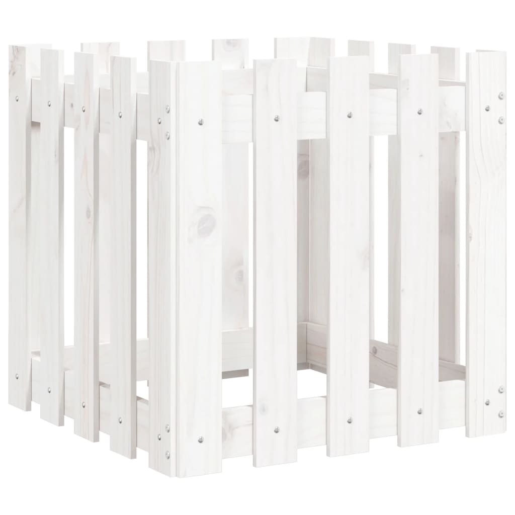 Plantekasse med gjerdedesign hvit 50x50x50 cm heltre furu