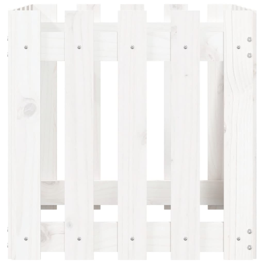Plantekasse med gjerdedesign hvit 50x50x50 cm heltre furu