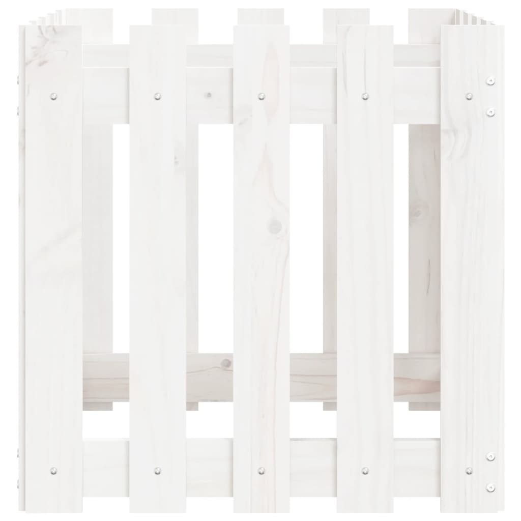 Plantekasse med gjerdedesign hvit 50x50x50 cm heltre furu