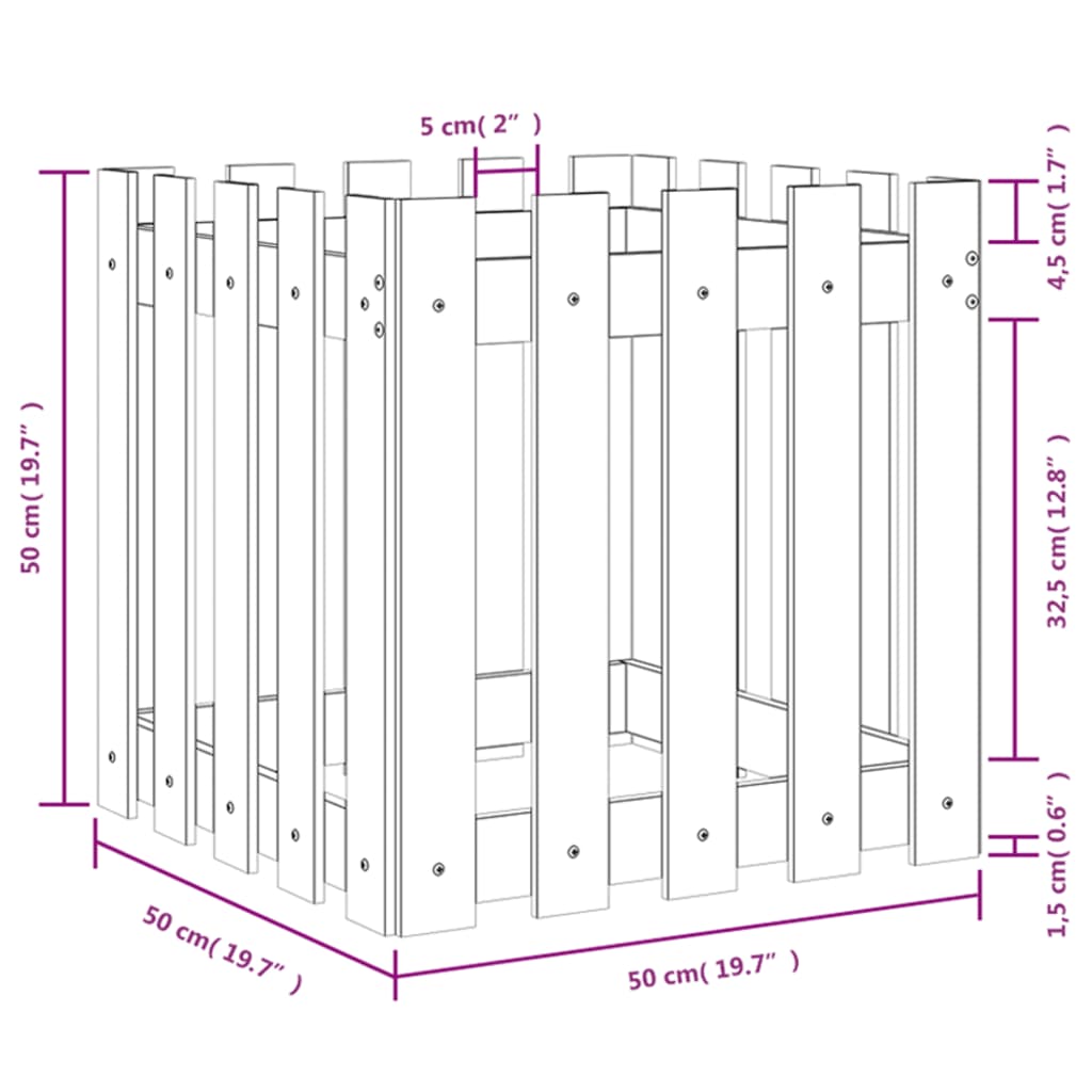 Plantekasse med gjerdedesign 50x50x50 cm heltre douglasgran