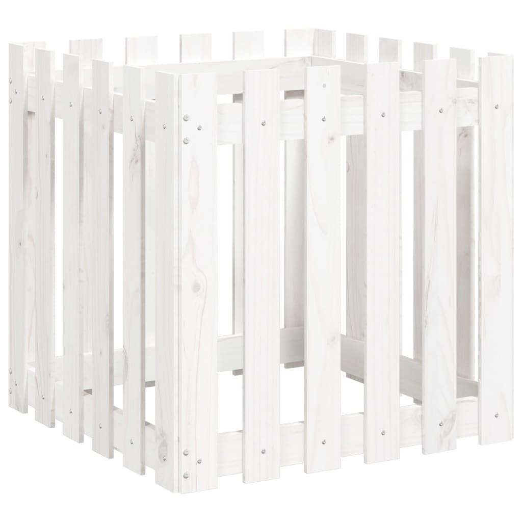 Plantekasse med gjerdedesign hvit 60x60x60 cm heltre furu
