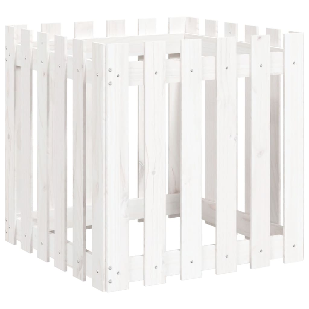 Plantekasse med gjerdedesign hvit 60x60x60 cm heltre furu