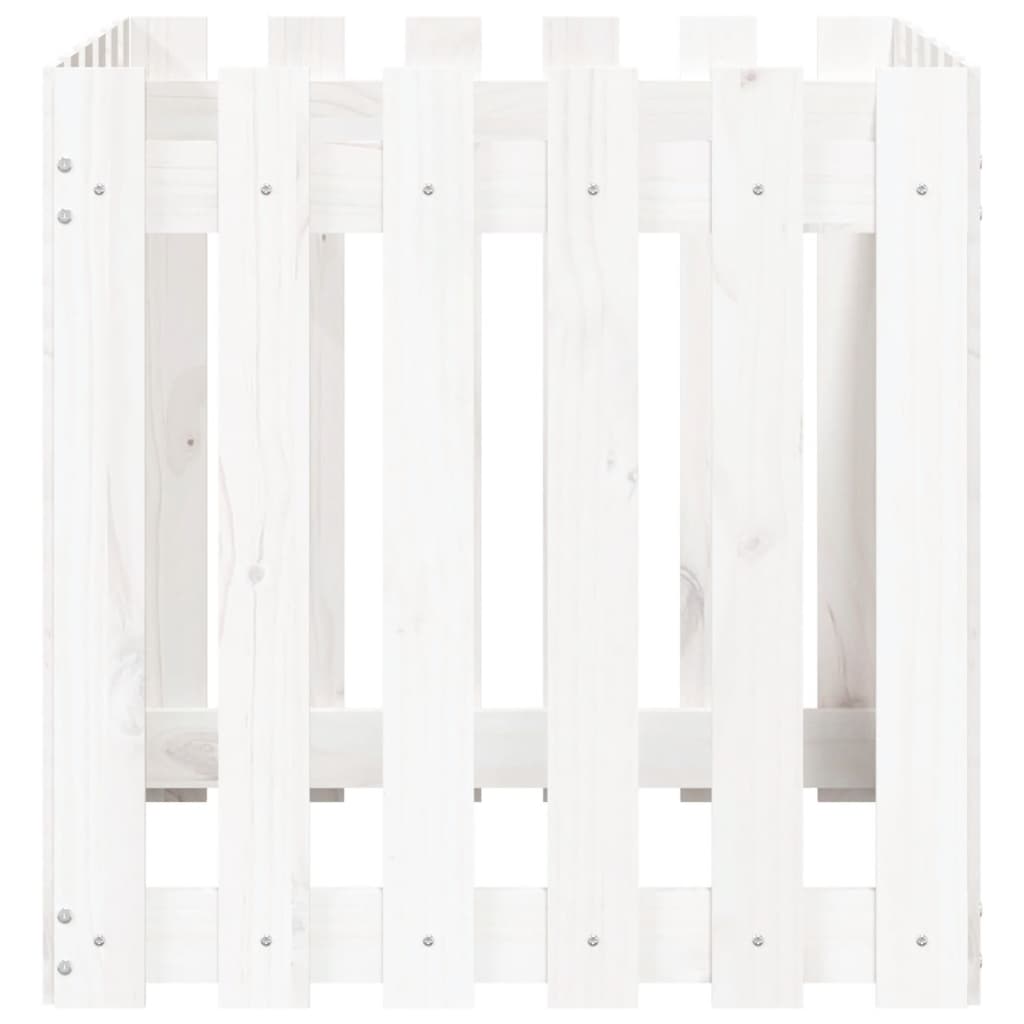 Plantekasse med gjerdedesign hvit 60x60x60 cm heltre furu