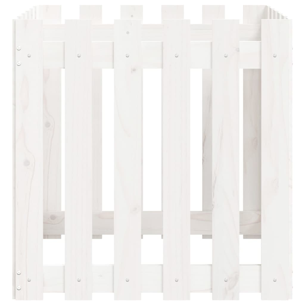 Plantekasse med gjerdedesign hvit 60x60x60 cm heltre furu