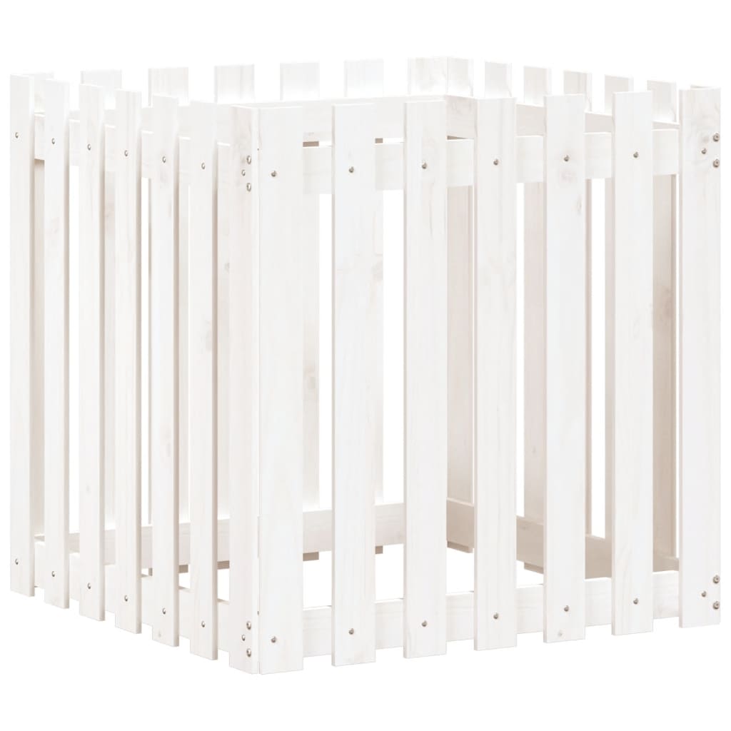 Plantekasse med gjerdedesign hvit 70x70x70 cm heltre furu
