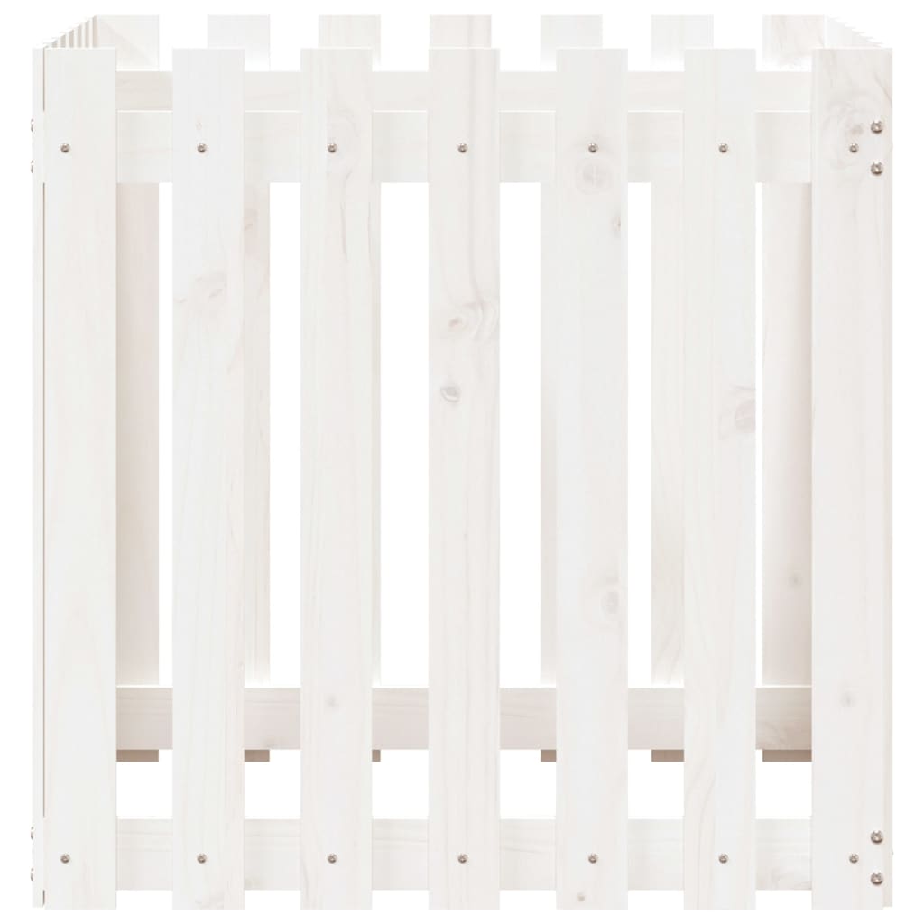 Plantekasse med gjerdedesign hvit 70x70x70 cm heltre furu