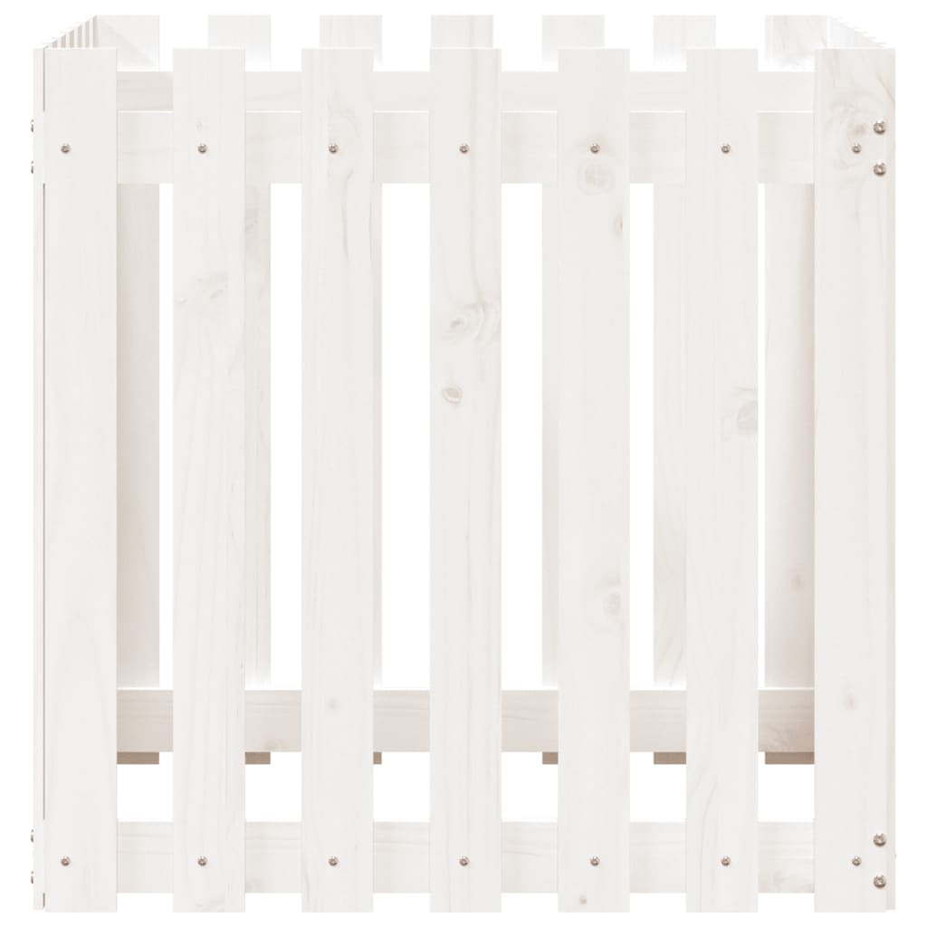 Plantekasse med gjerdedesign hvit 70x70x70 cm heltre furu