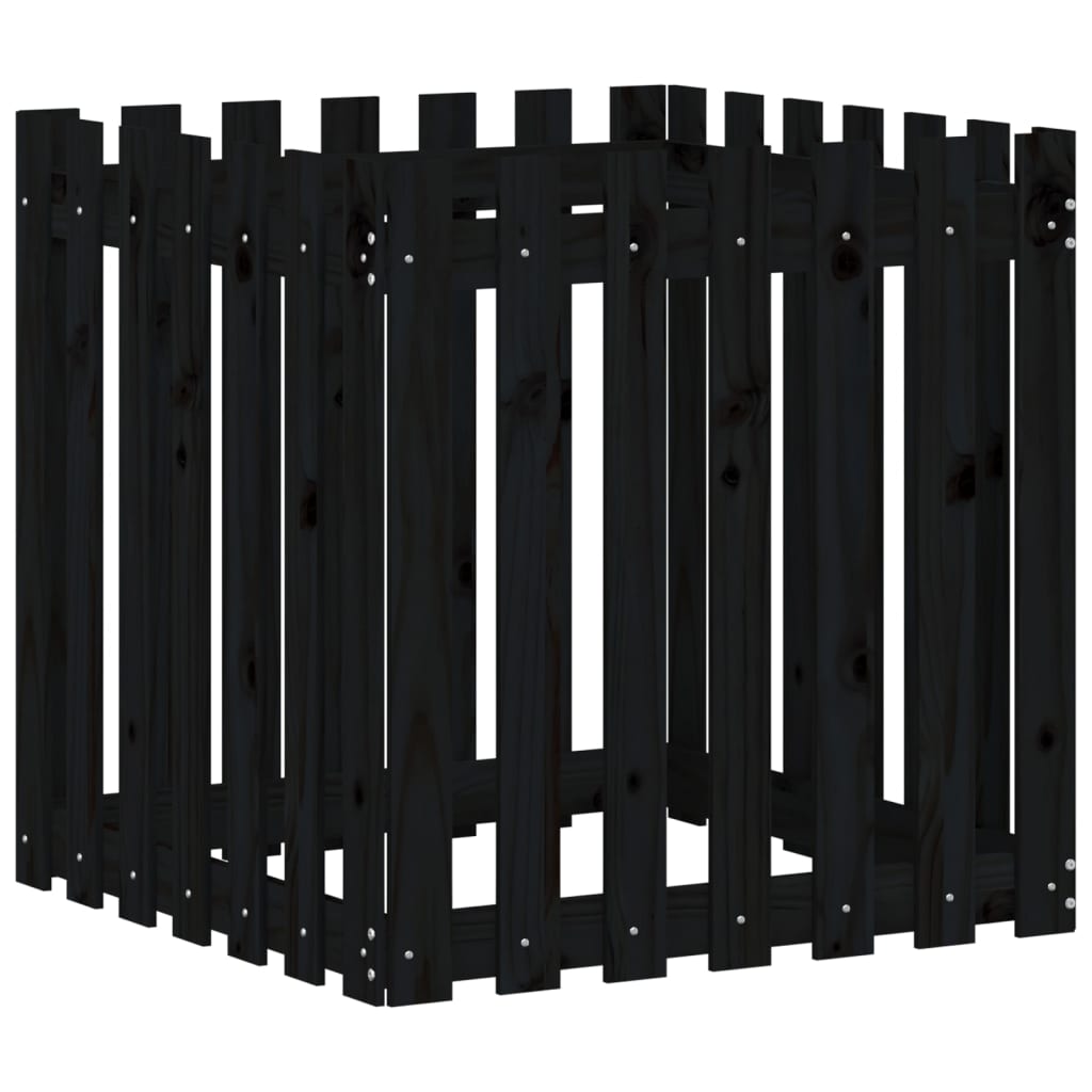 Plantekasse med gjerdedesign svart 70x70x70 cm heltre furu