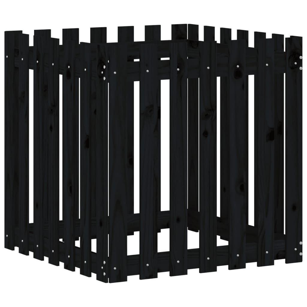 Plantekasse med gjerdedesign svart 70x70x70 cm heltre furu