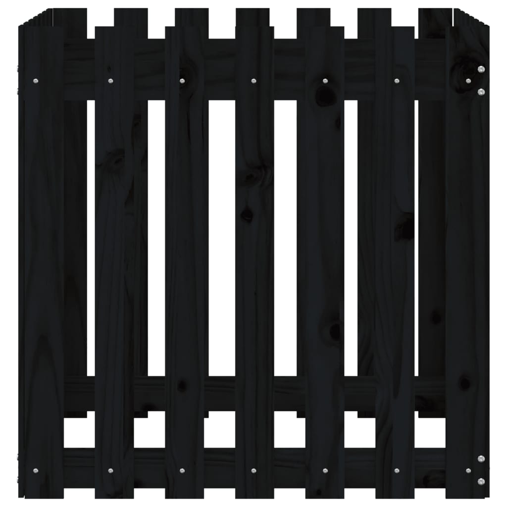Plantekasse med gjerdedesign svart 70x70x70 cm heltre furu