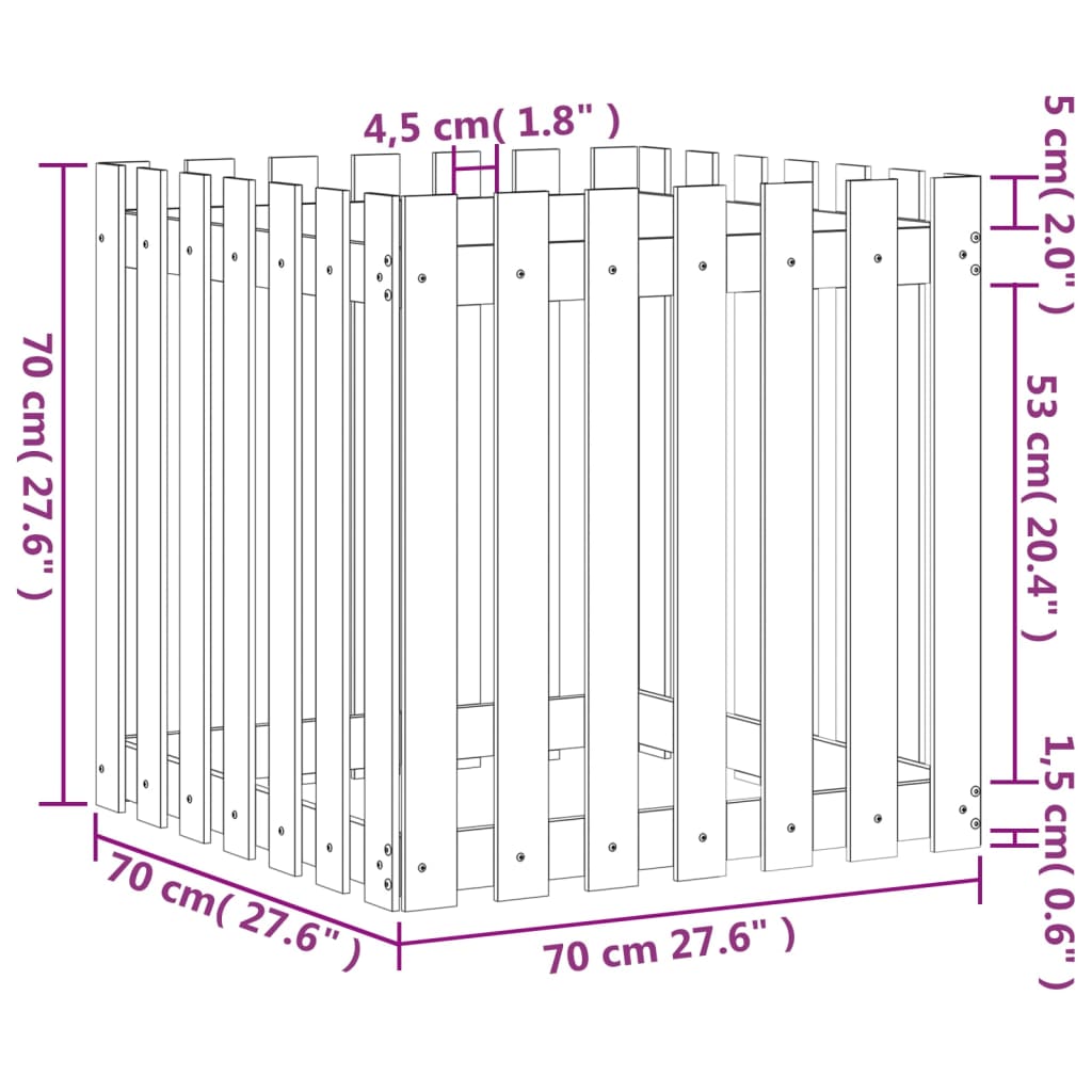 Plantekasse med gjerdedesign svart 70x70x70 cm heltre furu
