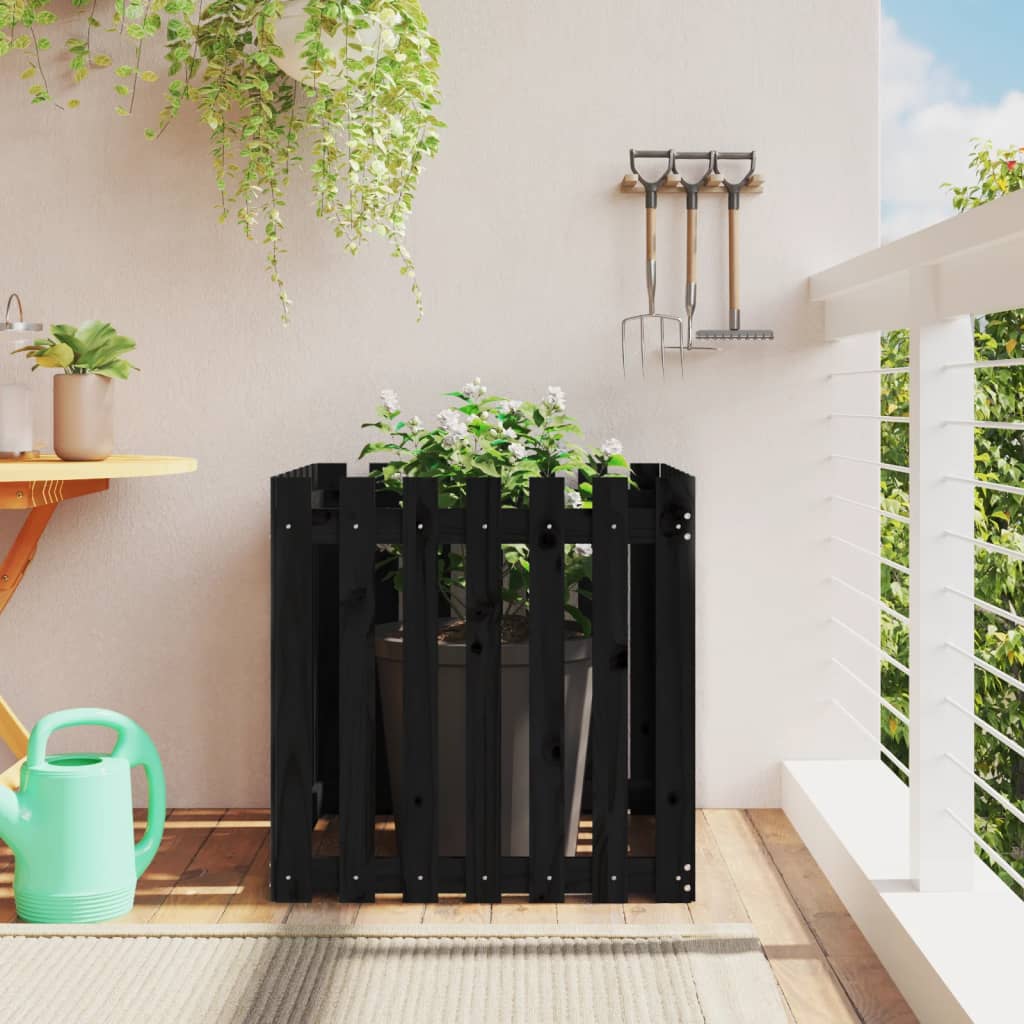 Plantekasse med gjerdedesign svart 70x70x70 cm heltre furu