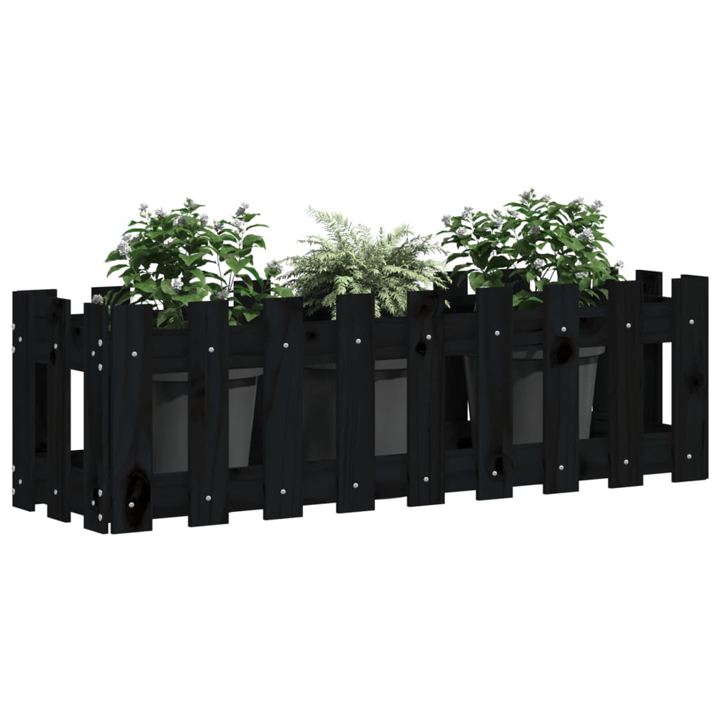 Høybed med gjerdedesign svart 100x30x30 cm heltre furu