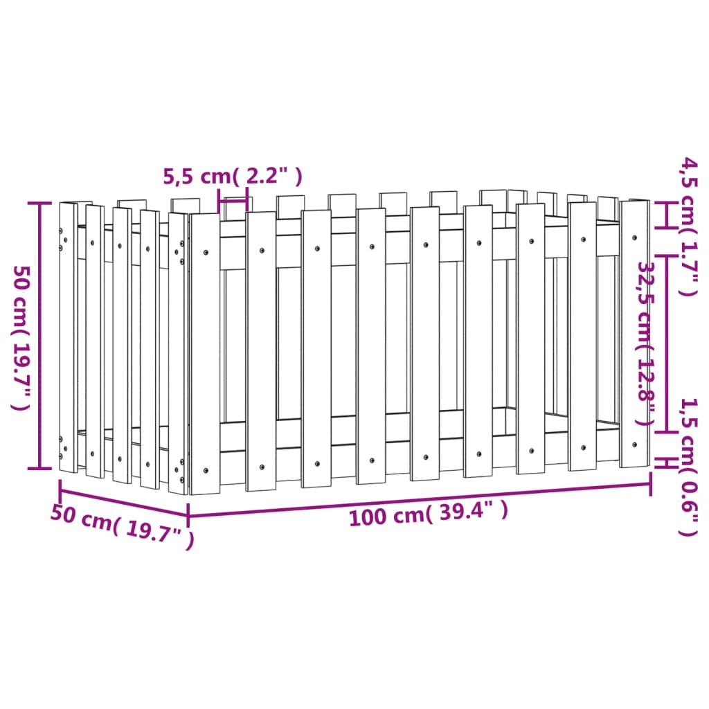 Høybed med gjerdedesign 100x50x50 cm impregnert furu