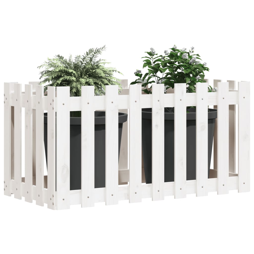 Høybed med gjerdedesign hvit 100x50x70 cm heltre furu