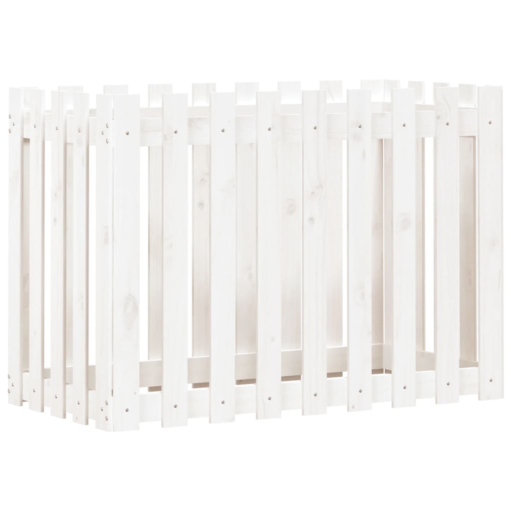 Høybed med gjerdedesign hvit 100x50x70 cm heltre furu