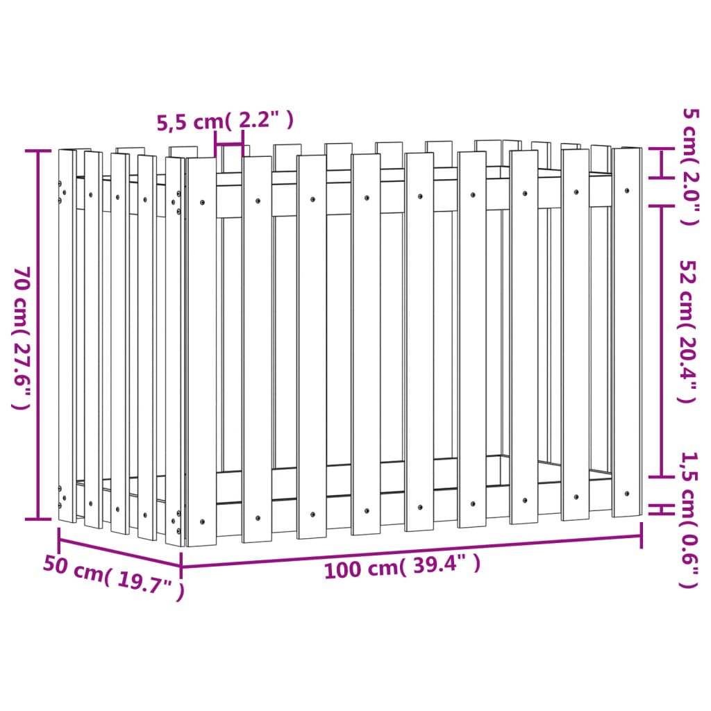 Høybed med gjerdedesign 100x50x70 cm impregnert furu