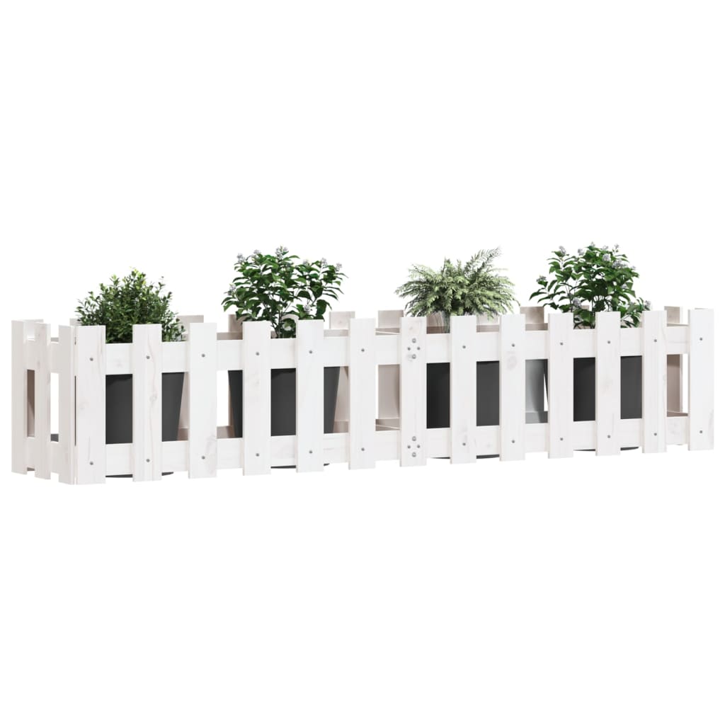 Høybed med gjerdedesign hvit 150x30x30 cm heltre furu