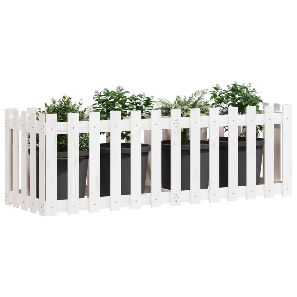 Høybed med gjerdedesign hvit 150x50x50 cm heltre furu
