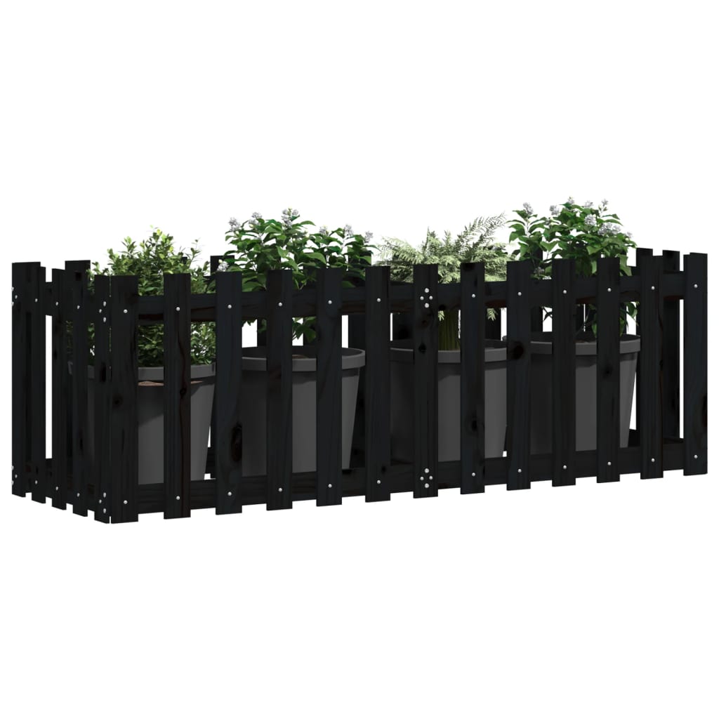 Høybed med gjerdedesign svart 150x50x50 cm heltre furu