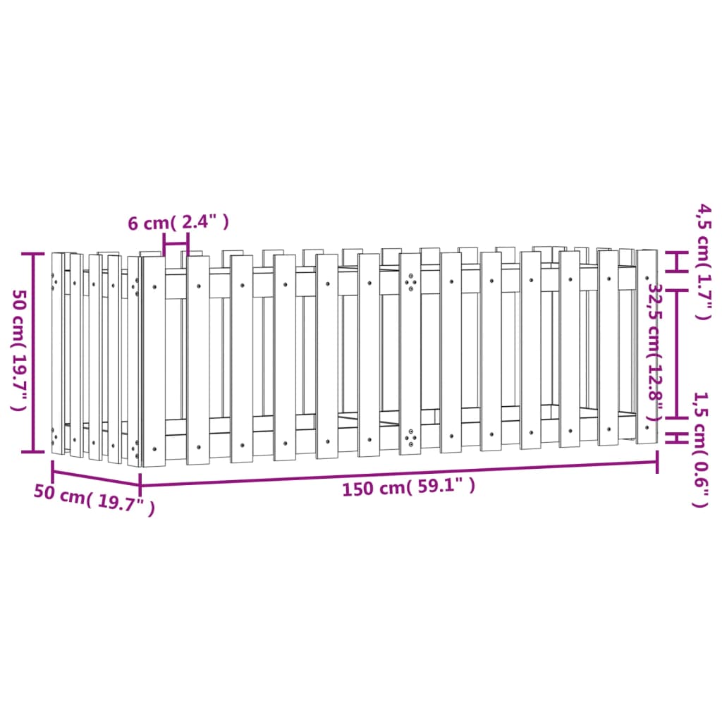Høybed med gjerdedesign 150x50x50 cm impregnert furu