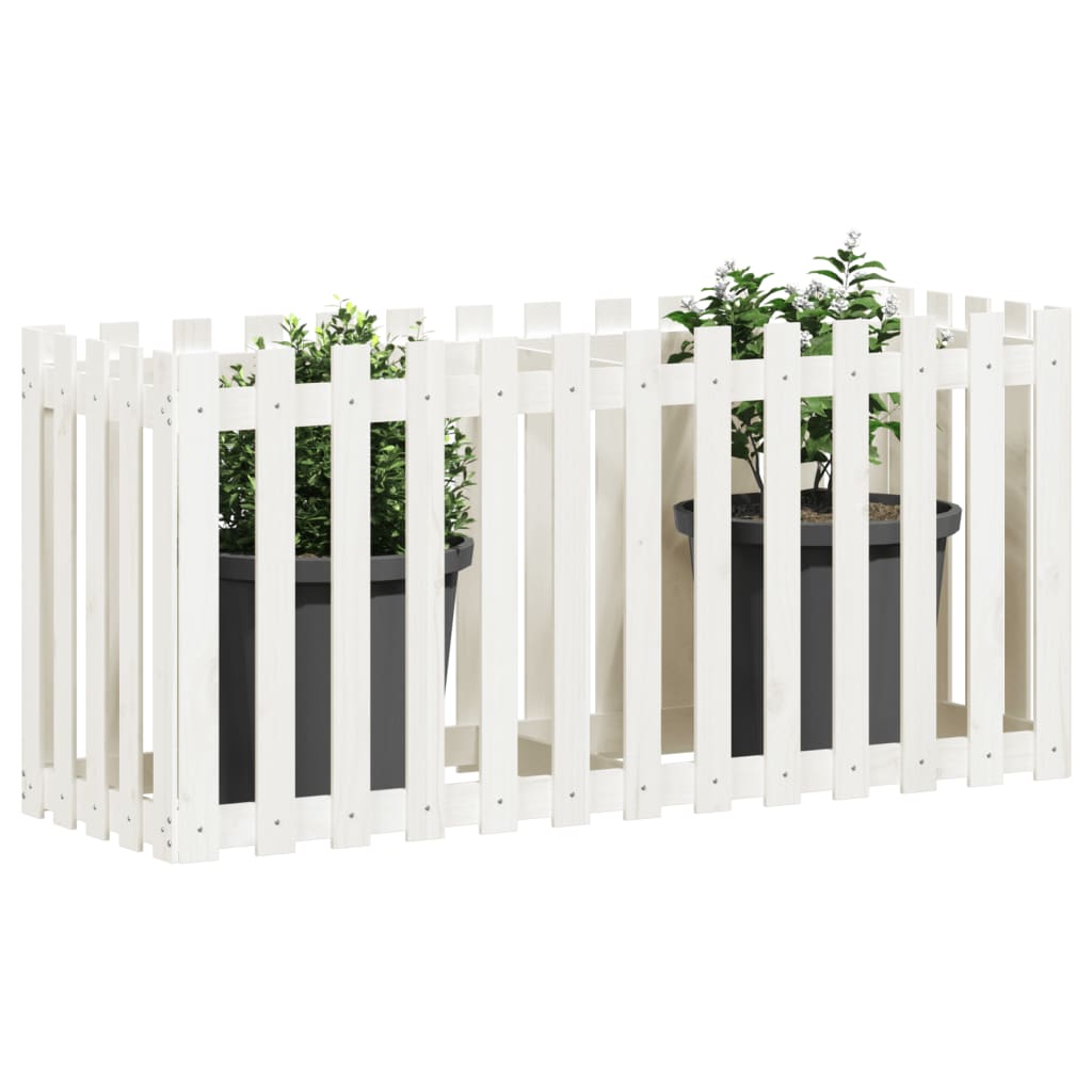Høybed med gjerdedesign hvit 150x50x70 cm heltre furu