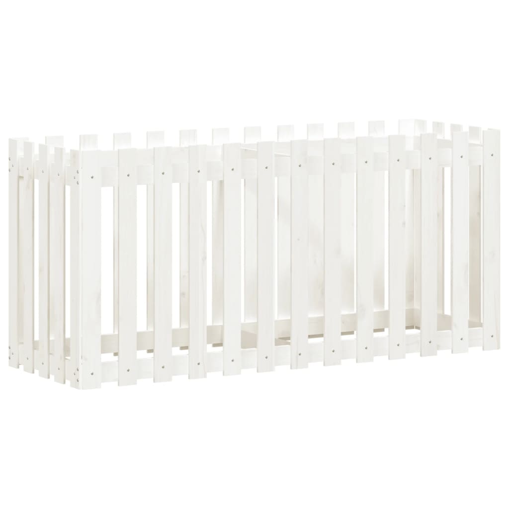 Høybed med gjerdedesign hvit 150x50x70 cm heltre furu