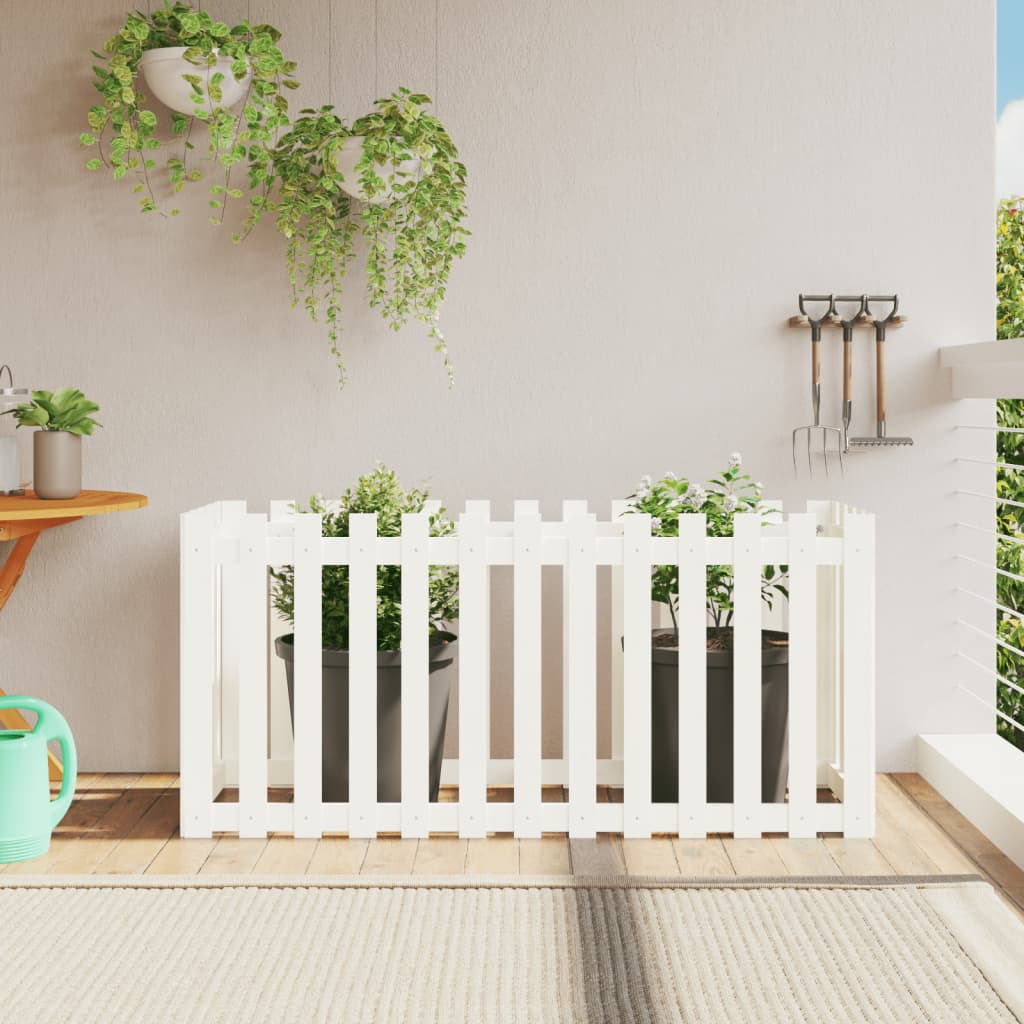 Høybed med gjerdedesign hvit 150x50x70 cm heltre furu