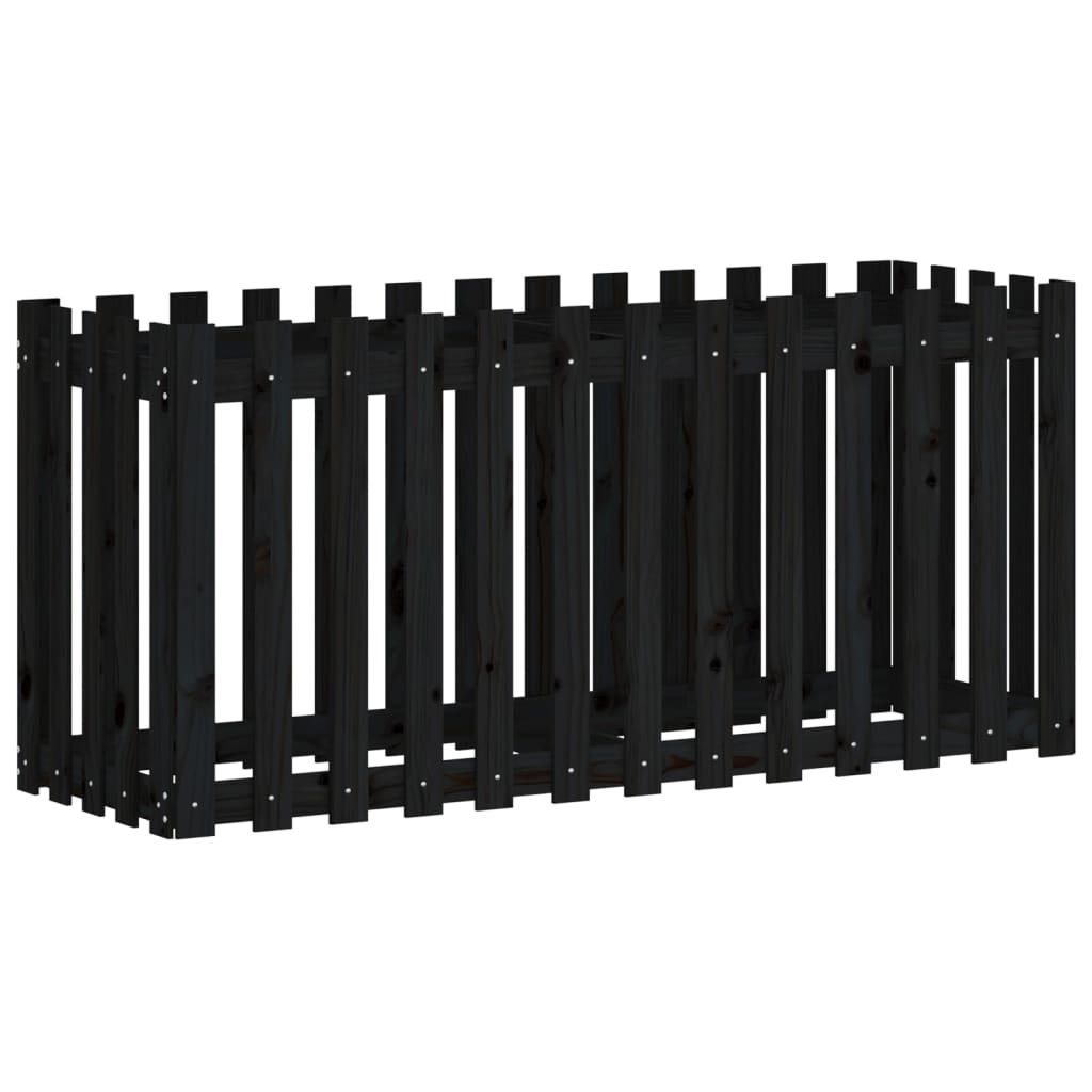 Høybed med gjerdedesign svart 150x50x70 cm heltre furu
