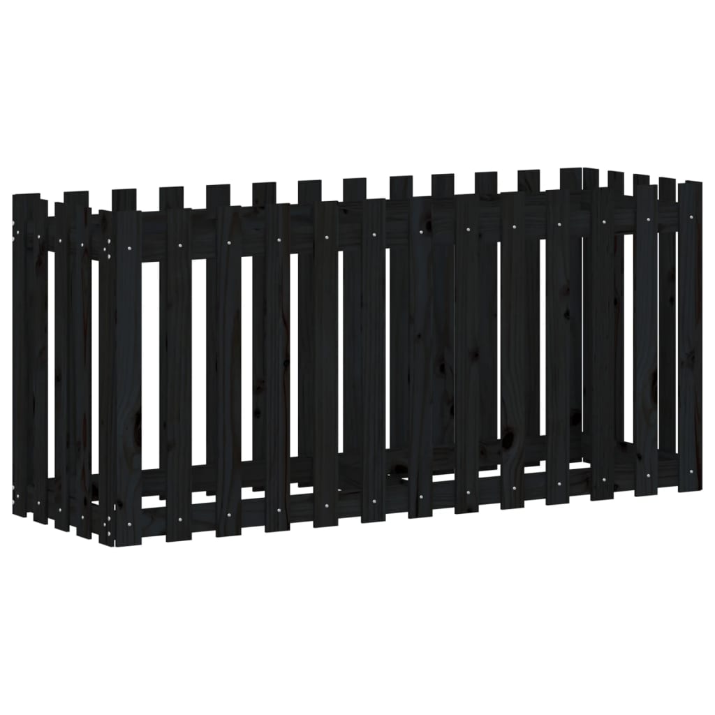 Høybed med gjerdedesign svart 150x50x70 cm heltre furu
