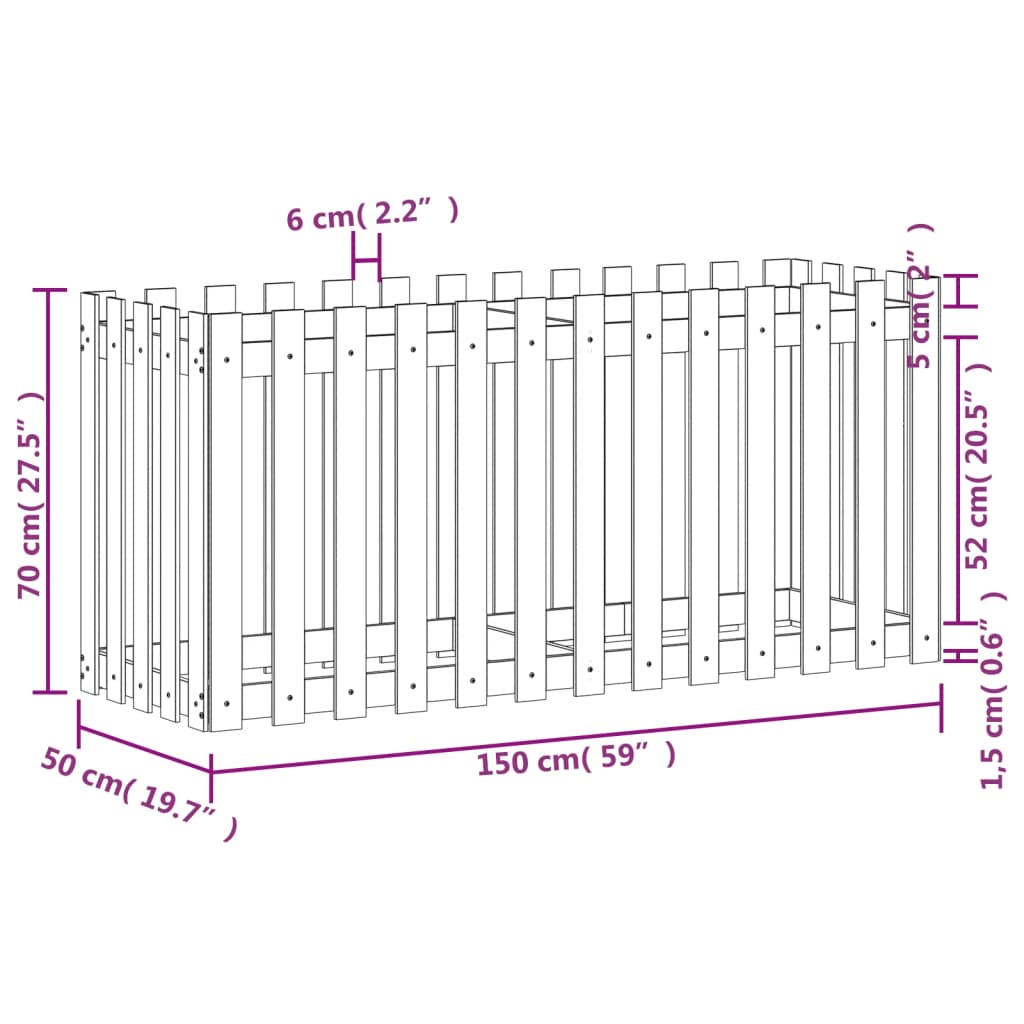 Høybed med gjerdedesign 150x50x70 cm heltre douglasgran