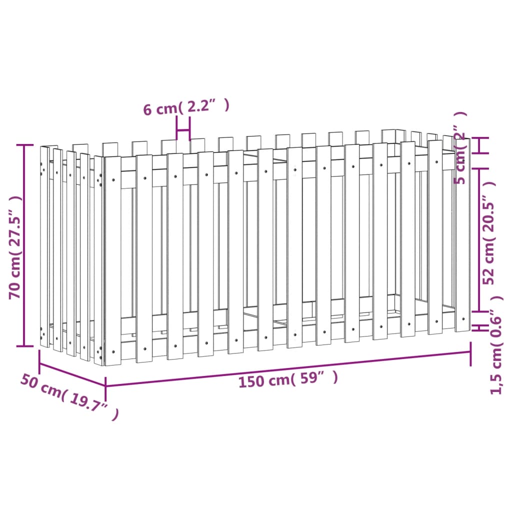 Høybed med gjerdedesign 150x50x70 cm impregnert furu