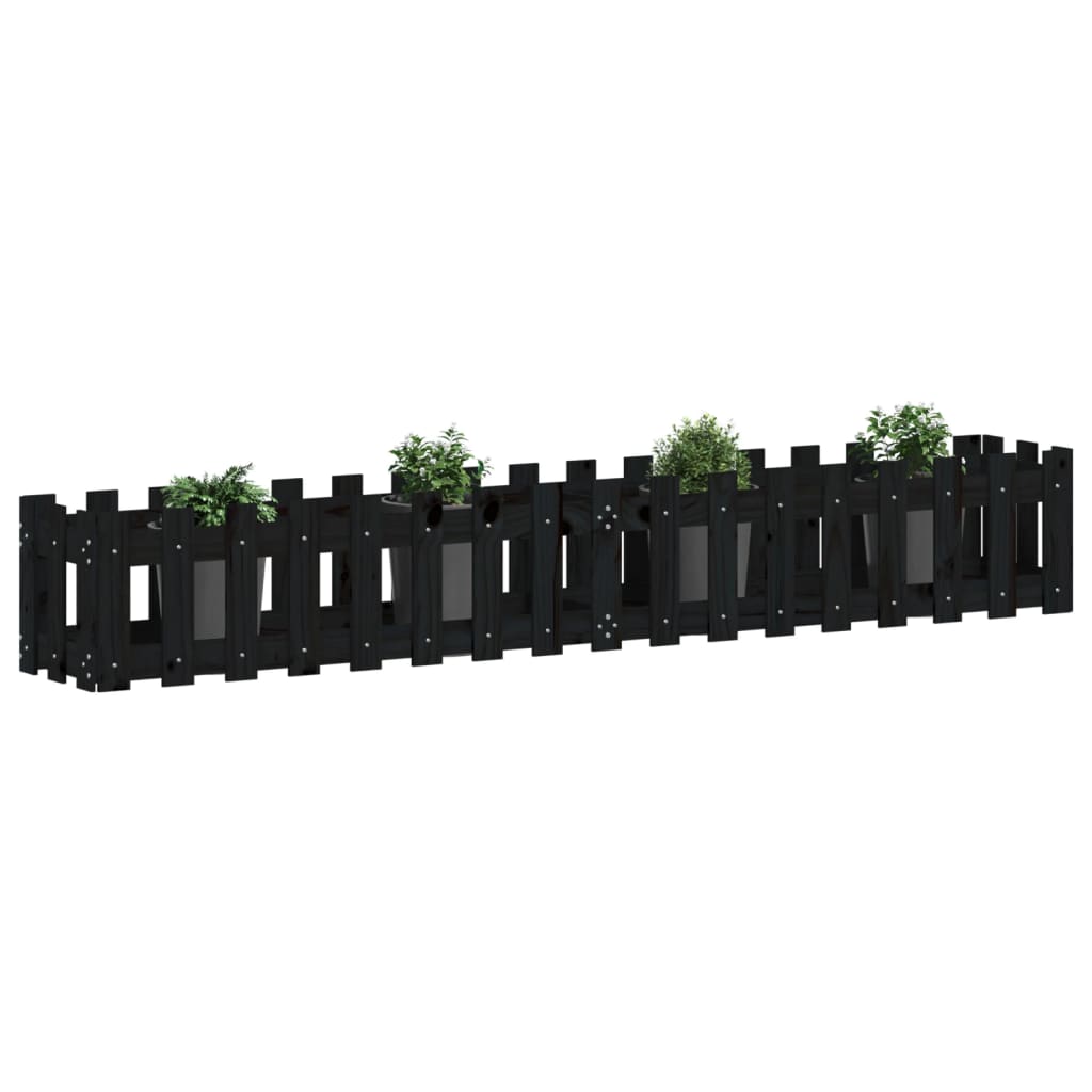 Høybed med gjerdedesign svart 200x30x30 cm heltre furu