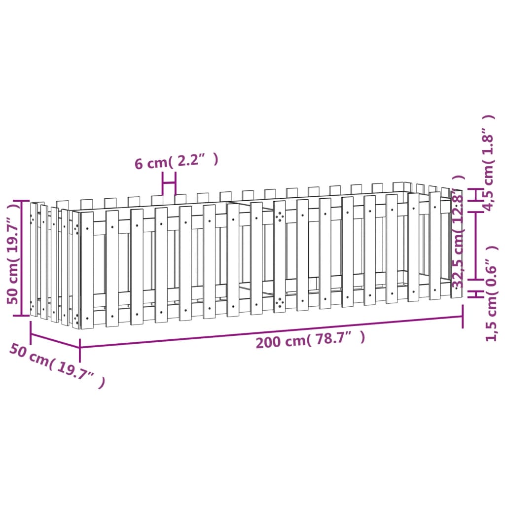 Høybed med gjerdedesign 200x50x50 cm impregnert furu