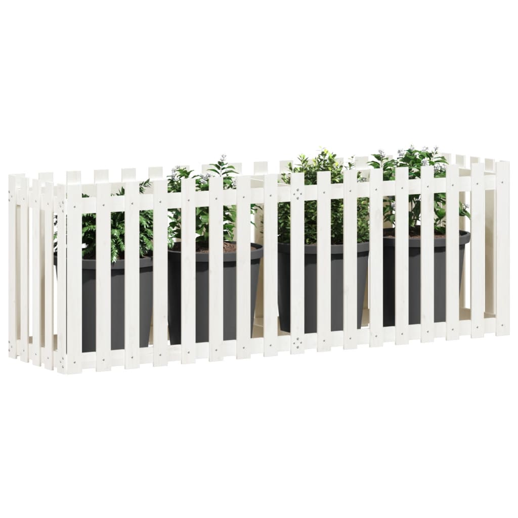 Høybed med gjerdedesign hvit 200x50x70 cm heltre furu
