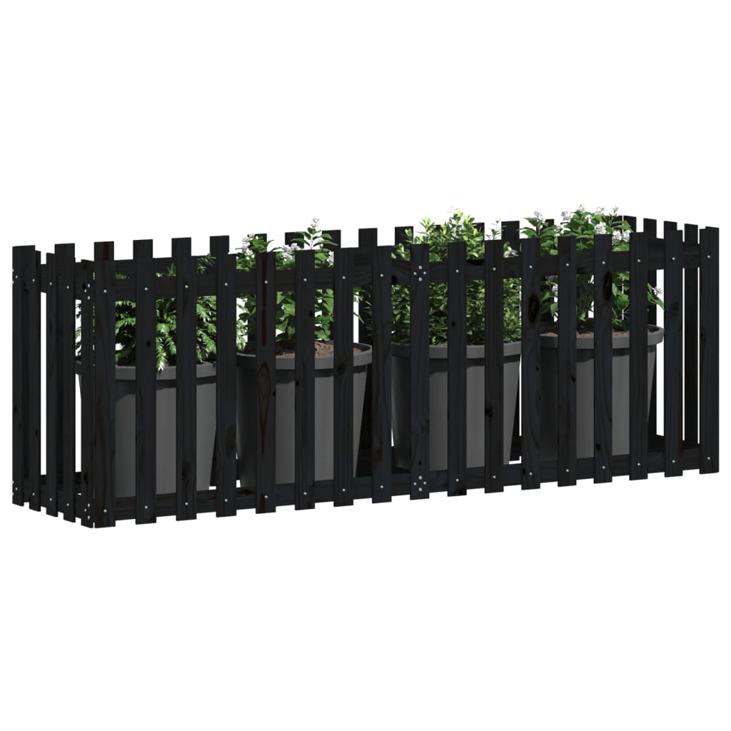 Høybed med gjerdedesign svart 200x50x70 cm heltre furu