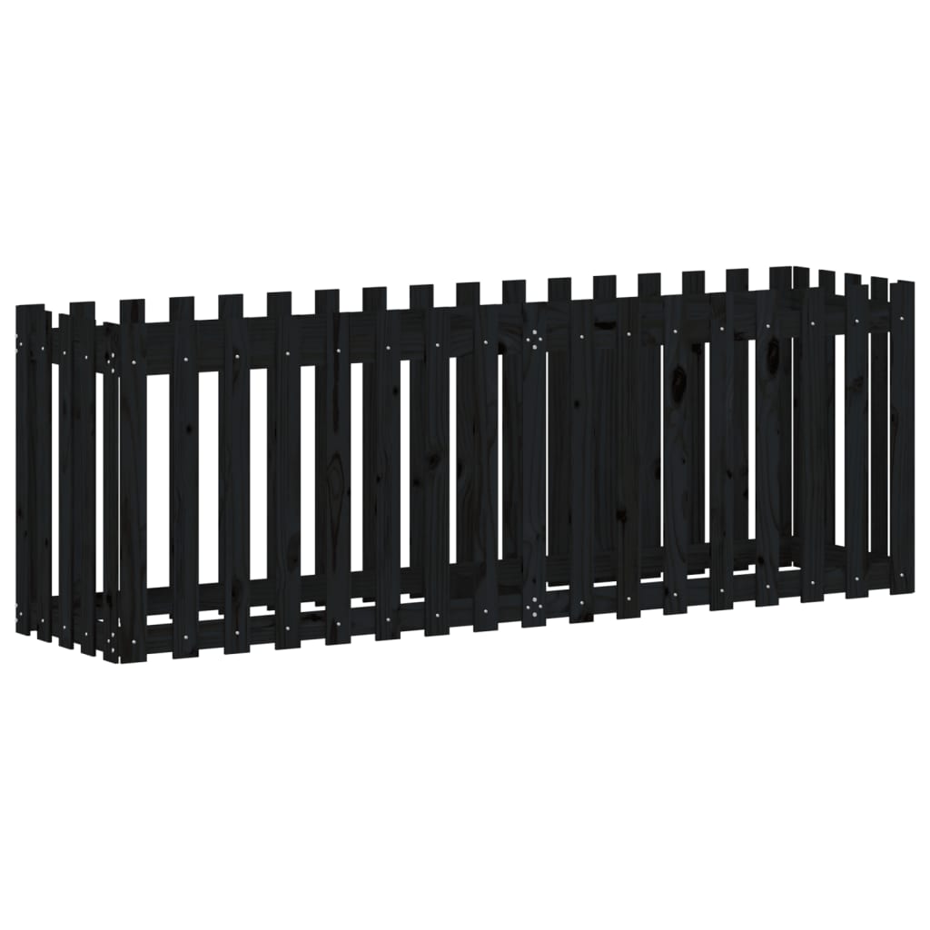 Høybed med gjerdedesign svart 200x50x70 cm heltre furu