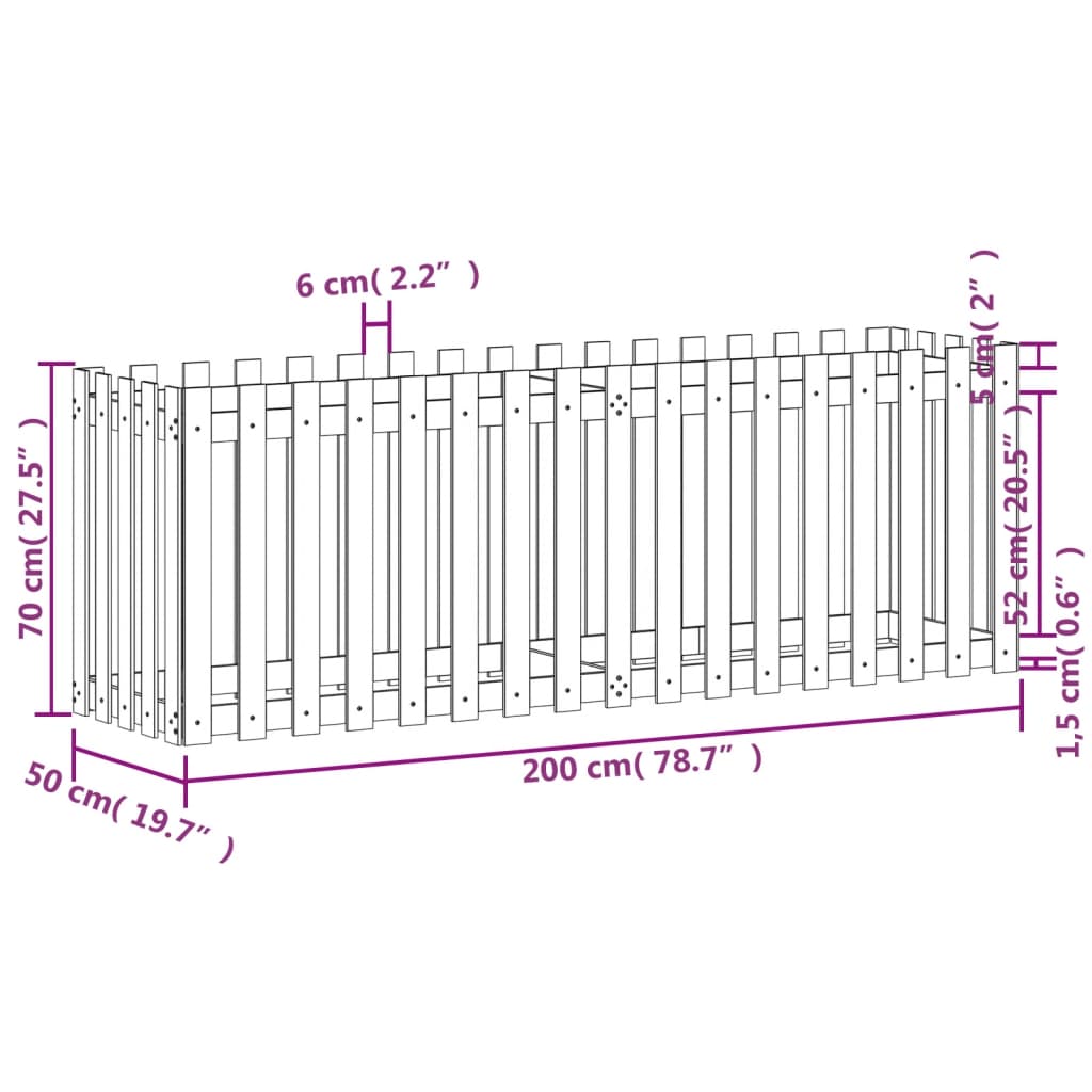Høybed med gjerdedesign 200x50x70 cm heltre douglasgran