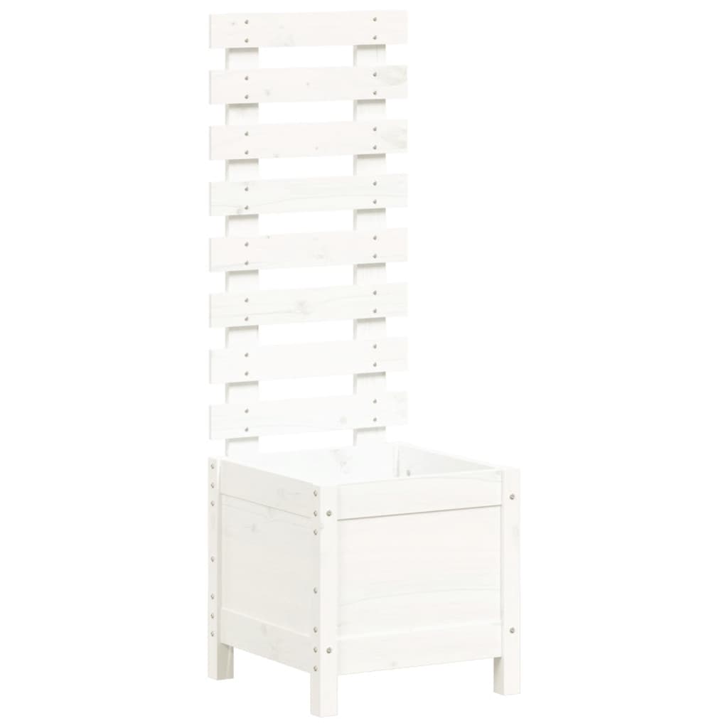 Hageplantekasse med stativ hvit 39x39,5x114 cm heltre furu