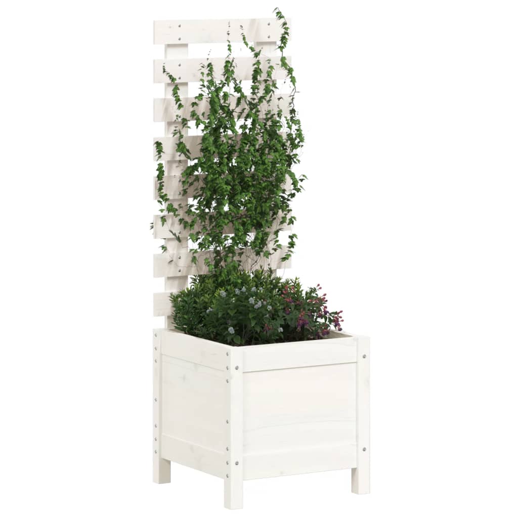 Hageplantekasse med stativ hvit 39x39,5x114 cm heltre furu