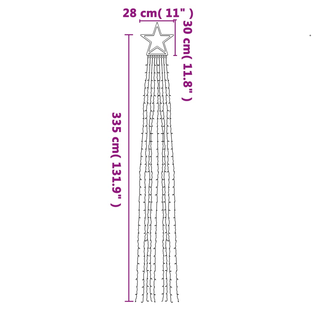 Juletrelys 320 LEDs fargerik 375 cm