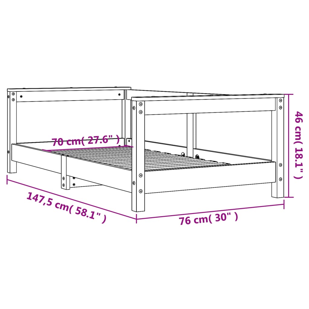 Barnesengeramme 70x140 cm heltre furu