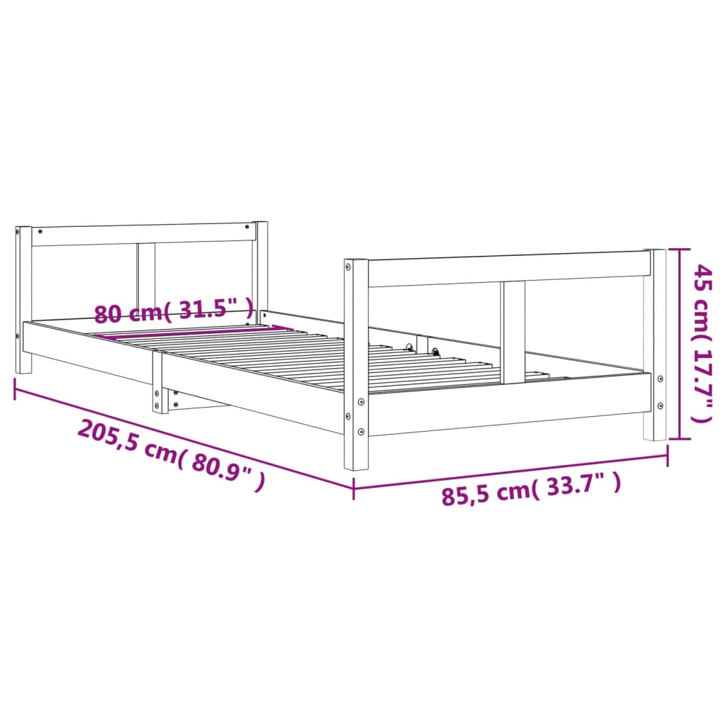 Barnesengeramme svart 80x200 cm heltre furu