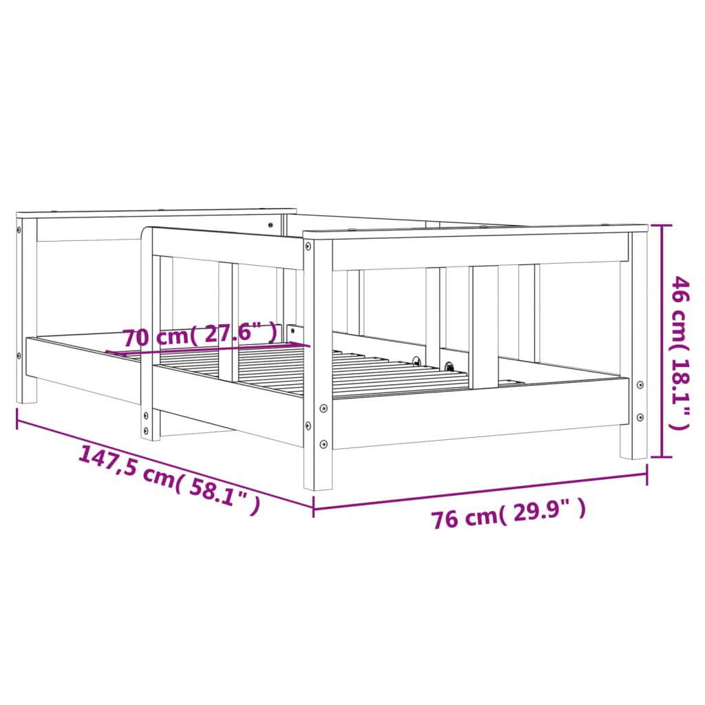 Barnesengeramme hvit 70x140 cm heltre furu
