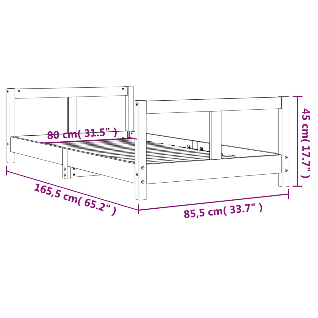 Barnesengeramme hvit 80x160 cm heltre furu