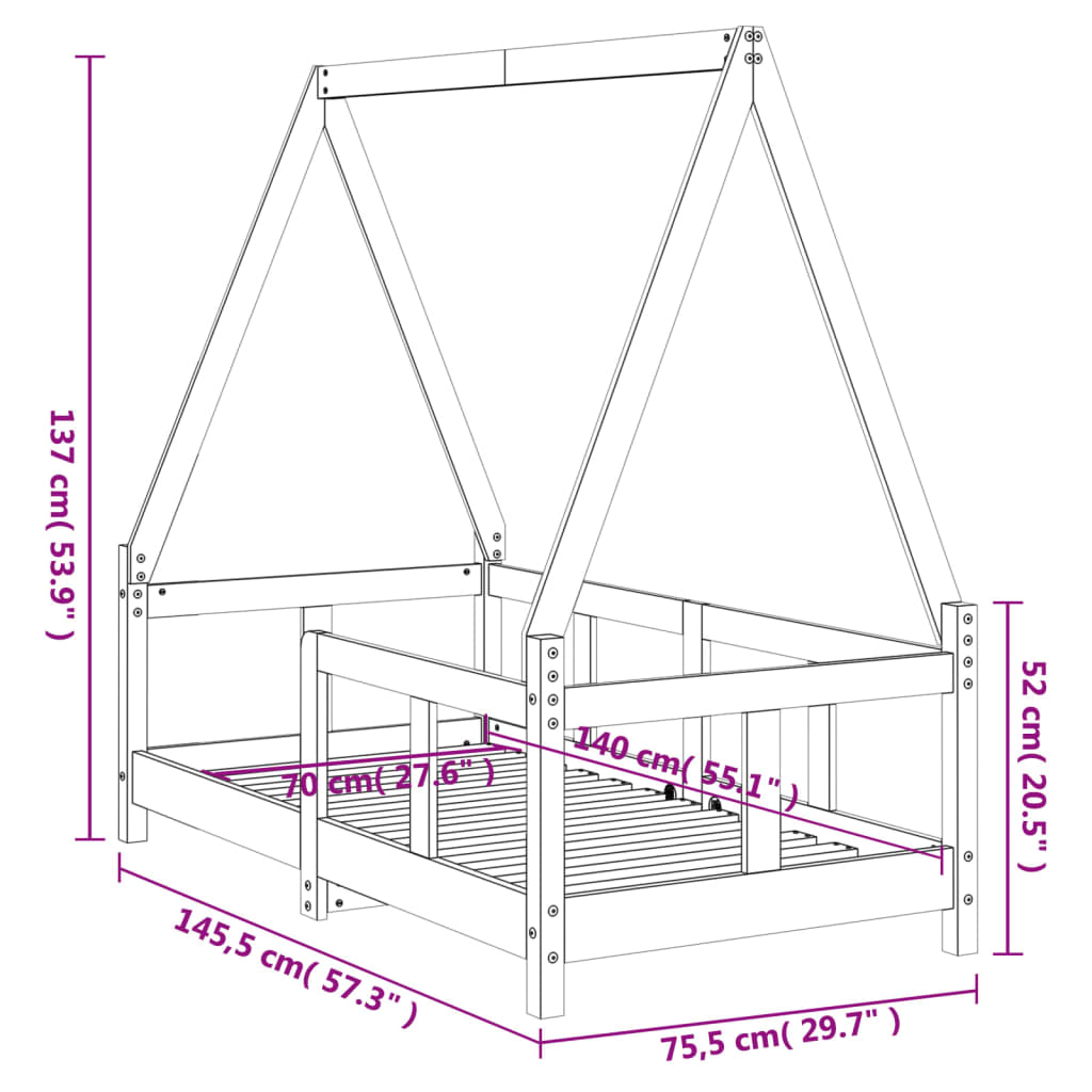 Barnesengeramme 70x140 cm heltre furu