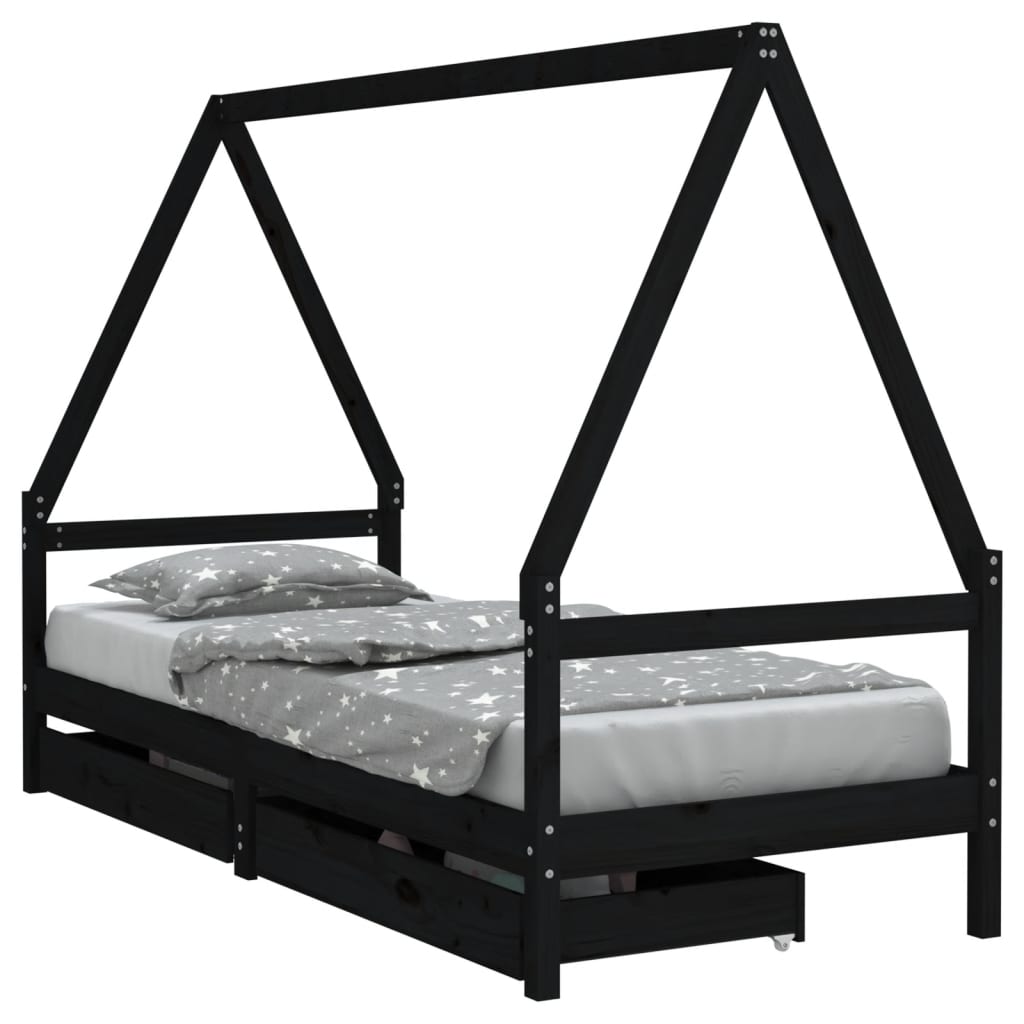 Barnesengeramme med skuffer svart 90x200 cm heltre furu