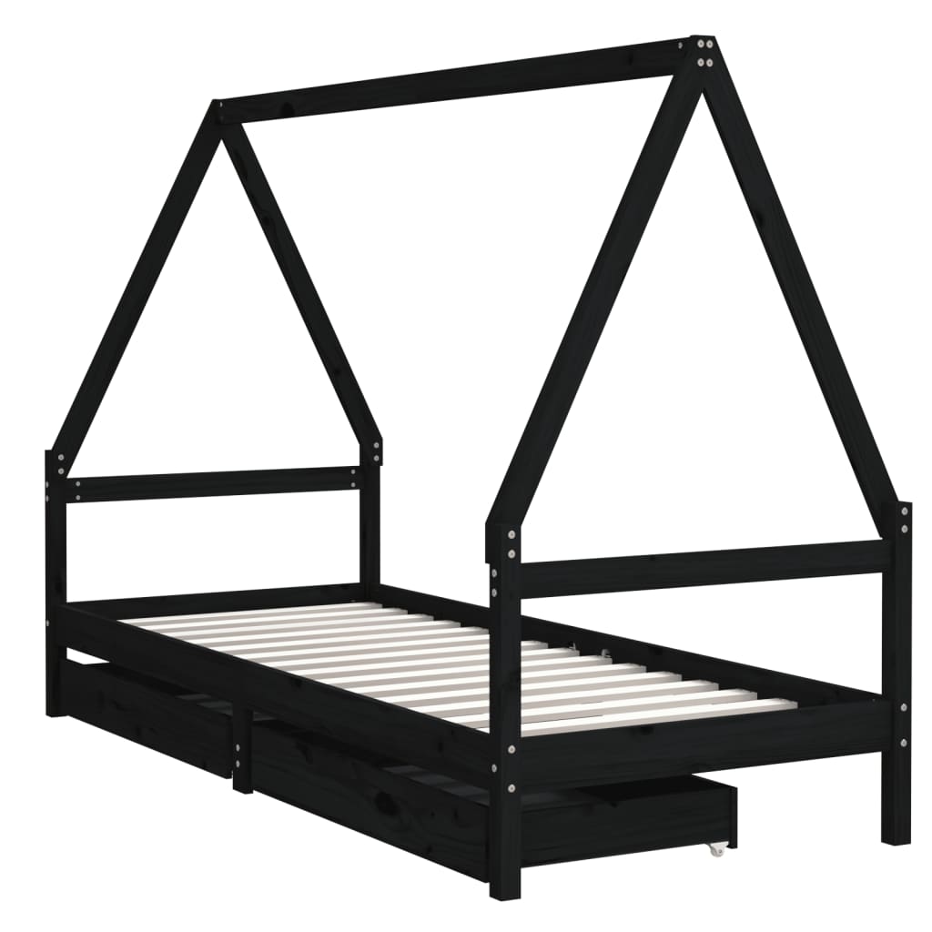 Barnesengeramme med skuffer svart 90x200 cm heltre furu