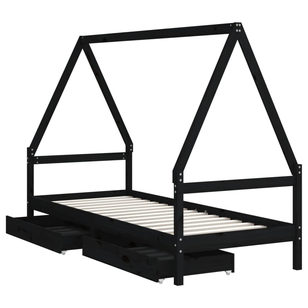 Barnesengeramme med skuffer svart 90x200 cm heltre furu